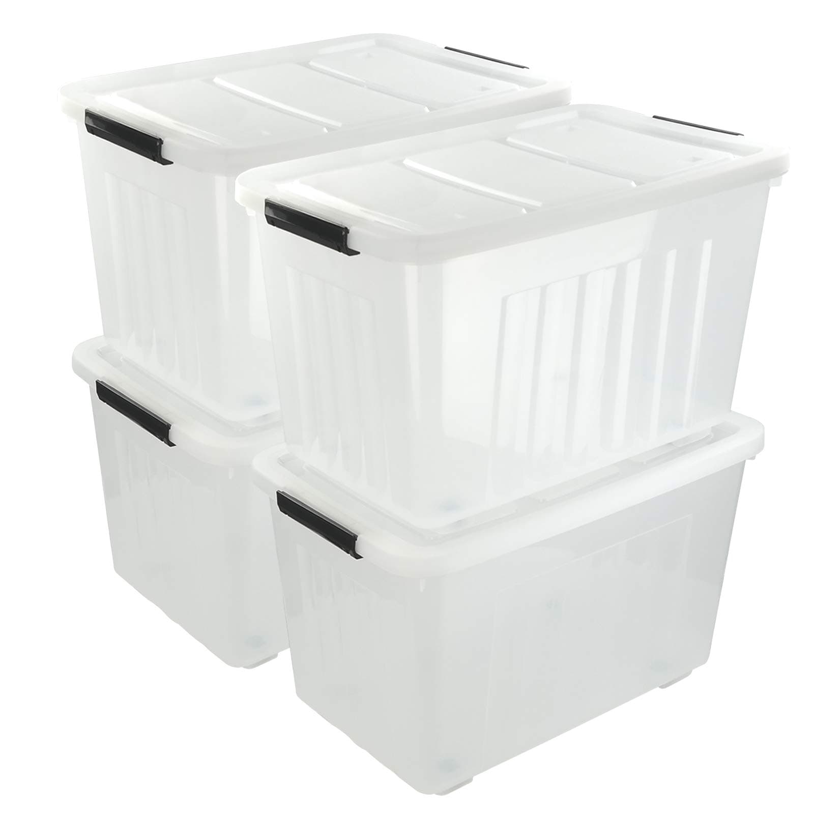 4 Pack Large Plastic Storage Boxes, Large Lidded Storage Bins with Wheels, 70 L