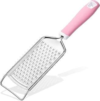 Professional Cheese Graters for Kitchen Stainless Steel Handheld, Metal Lemon Zester Grater With Handle For Cheese, Chocolate, Spices, Kitchen Gadgets And Tools, Soft Grip Handle, Pink