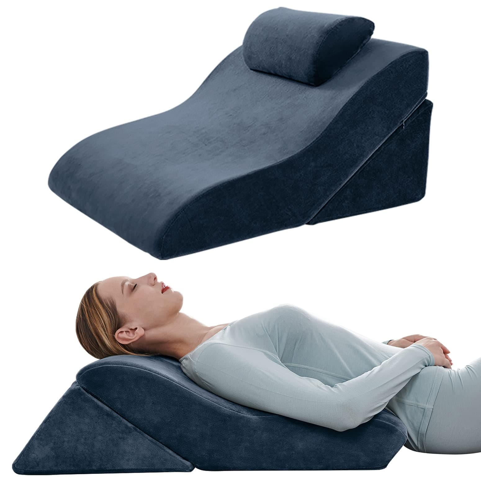 Axelrod Bed Wedge Pillow Set Foam | Adjustable Pillows for Back, Leg and Knee Pain Relief | Post Surgery Ortho Pillow – Anti Snoring, Heartburn, Acid Reflux & GRED Indigo