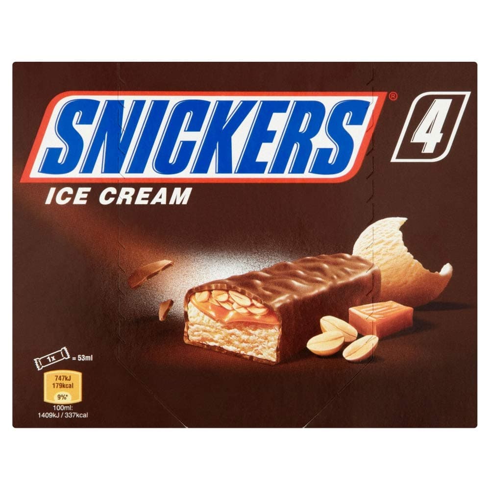 Snickers Chocolate Peanut Ice Cream Bar 4 x 53ml
