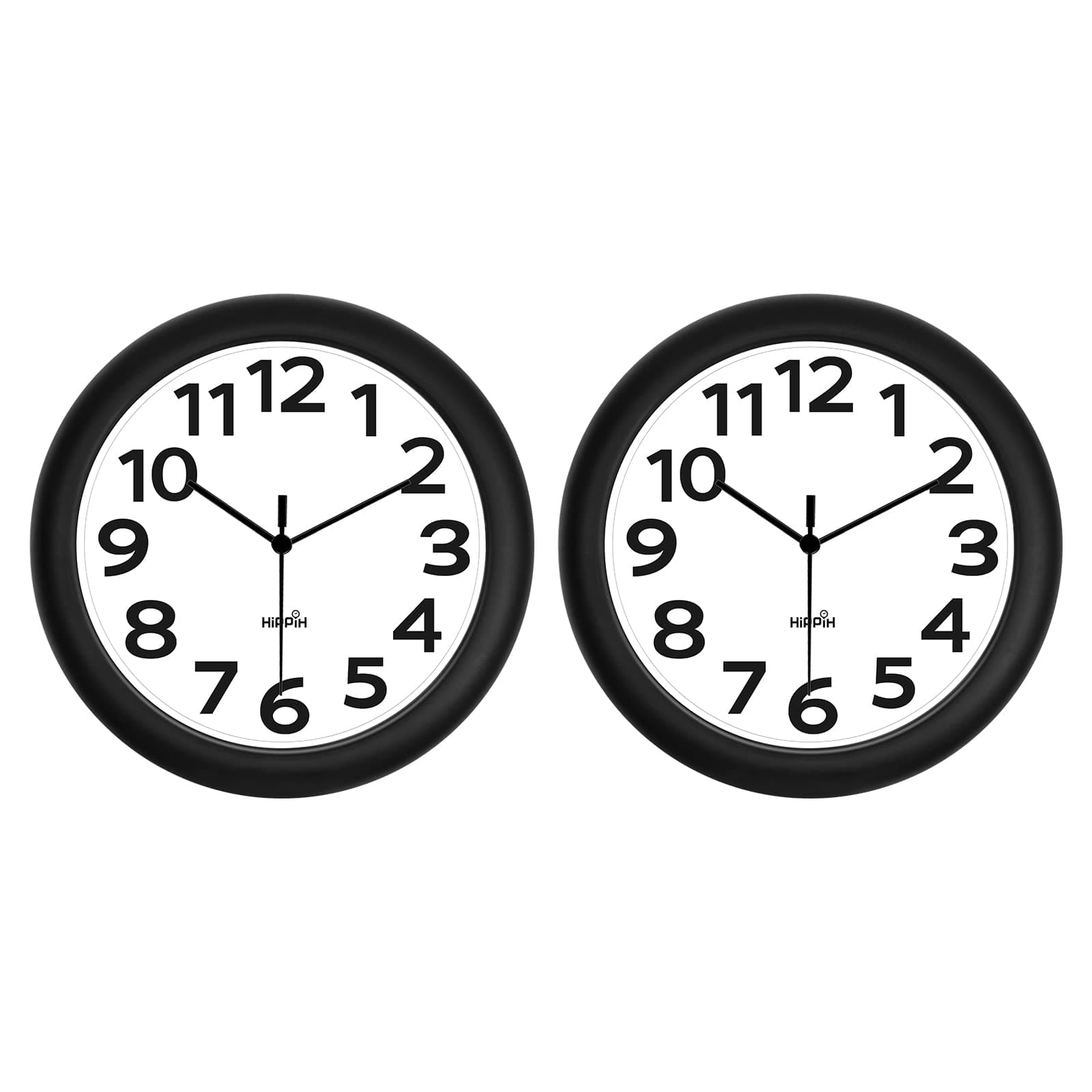 2 Pack Silent Wall Clock, 10 Inch Non Ticking Quiet Digital Sweep Decorative Battery Operated Wall Clocks for Living Room Bedroom Kitchen School Office Decor, Black