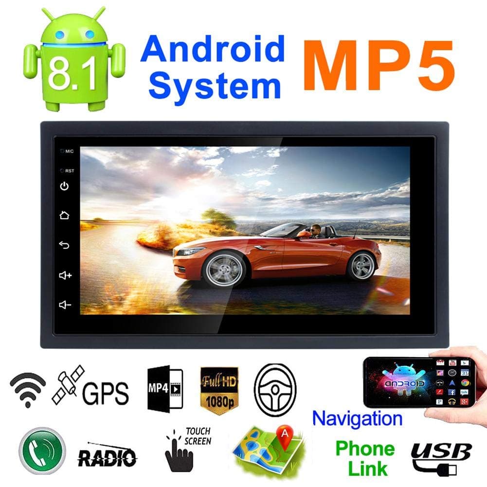 REAKOSOUND 7'' Double DIN Android 8.1 MP5 Car Multimedia Player GPS Navigator Steering Wheel Control FM/AM Radio WiFi Bluetooth Hand-Free Calls Dual USB Fast Charging HD Rear View Camera Mirror Link