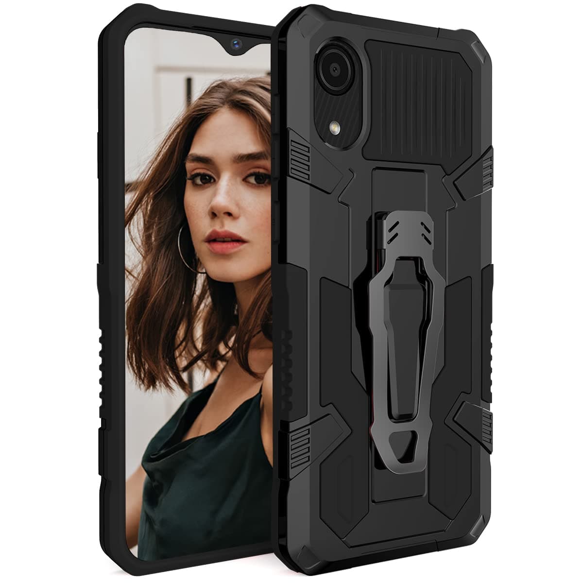 CCSamll for Samsung Galaxy A03 Core (Not A03) Case with Metal Belt Clip Holster, Military Grade Drop Protection Cover with Kickstand Phone Case for Samsung Galaxy A03 Core JJ Black