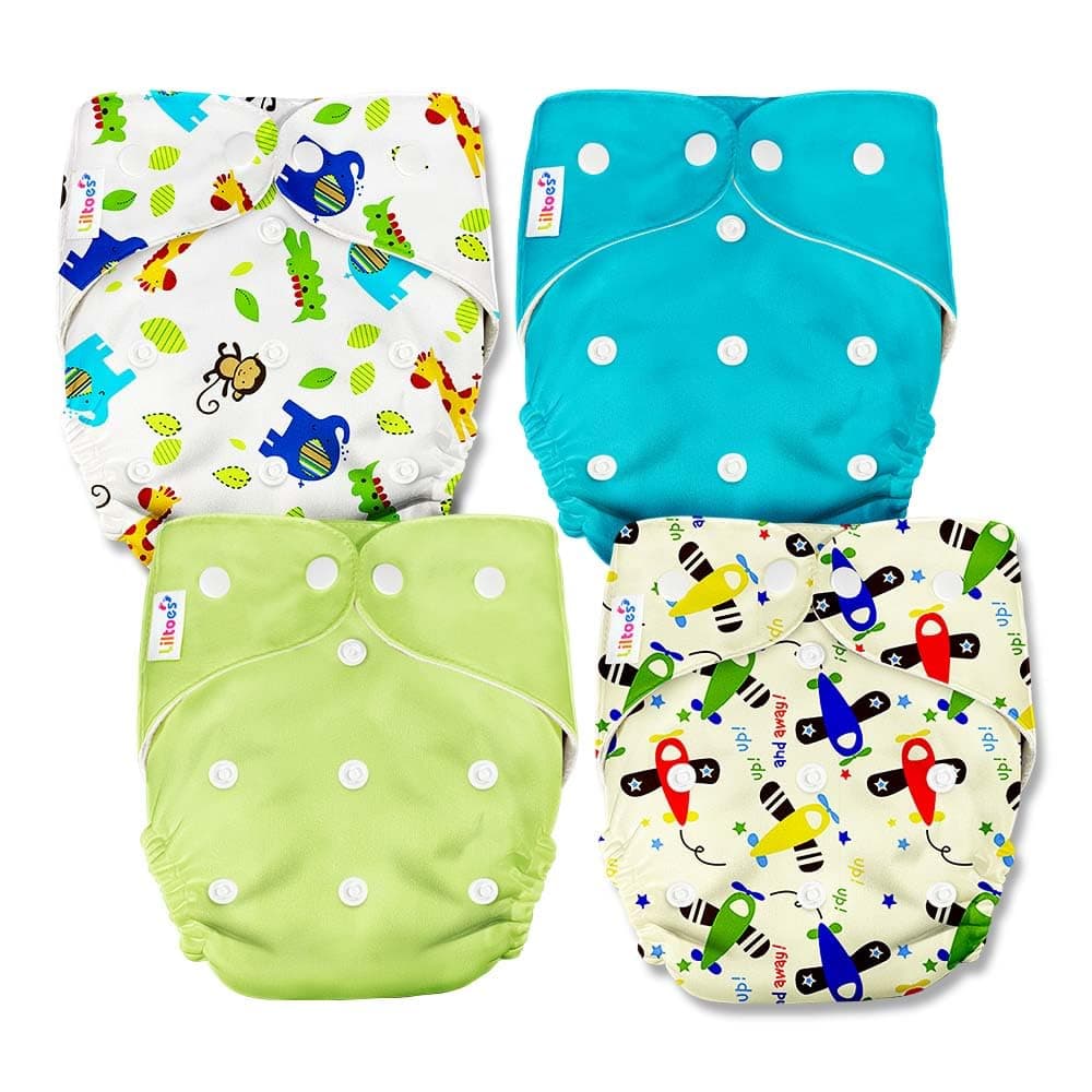 - 2 Printed & 2 Solid Cloth Diapers for Babies, Washable Reusable, Adjustable Sizes (4 Combo) (No Inserts Included)