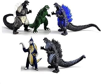 De-Lite™ Action Figures Soft Touch Vinyl Plastic Collectible Model Toys… (Godzilla5 Pieces Set, Version A, Multicolour, 3-7cm)