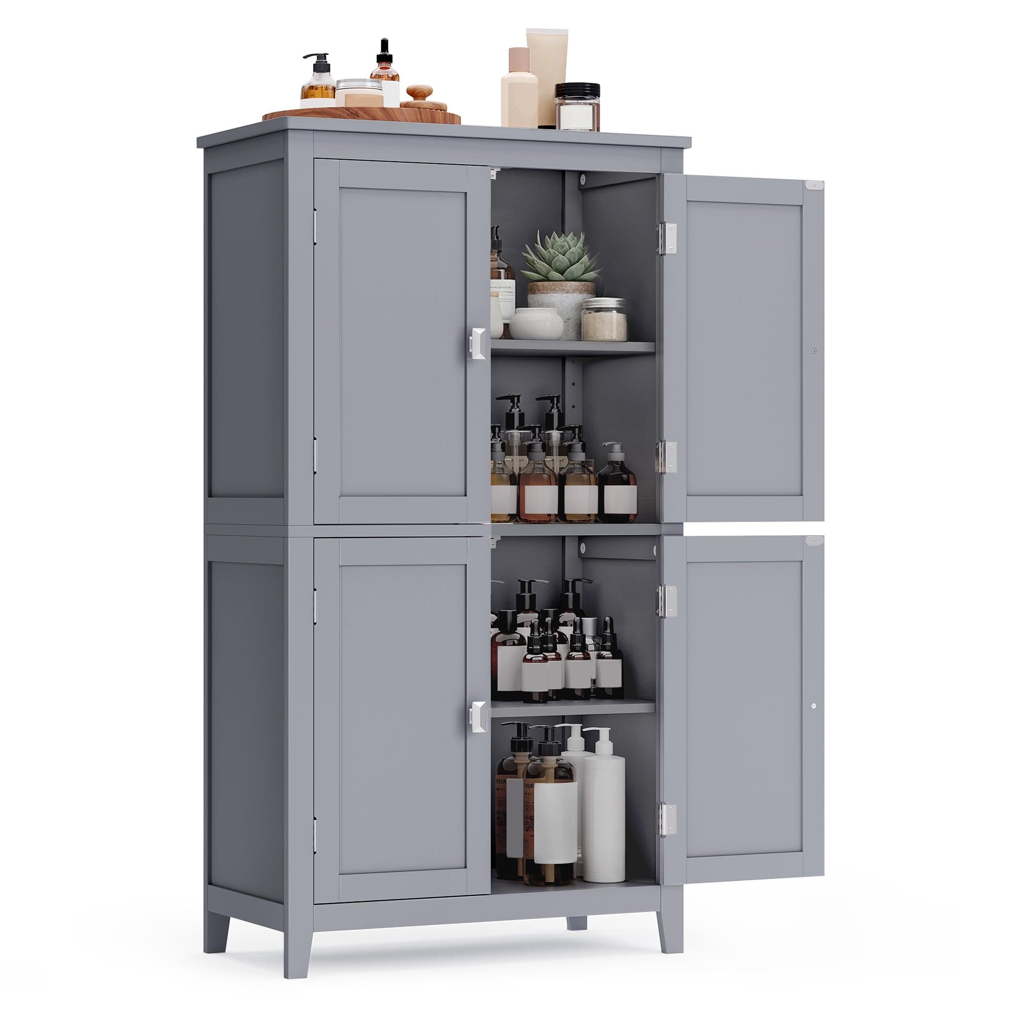 VASAGLE Floor Storage Cabinet, Freestanding Storage Unit with 4 Doors, Adjustable Shelves, 11.8 x 23.6 x 43.3 Inches, for Entryway, Bathroom, Dove Gray UBBC552P36V1