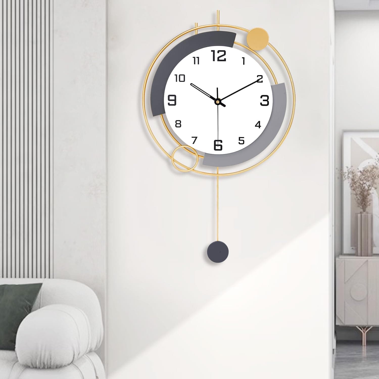Decorative Wall Clocks with Pendulum,Silent Quality Quartz Battery Operated,Large Wall Clock for Living Room,Kitchen,Home,Bathroom,Bedroom Wall Decor,16x25.6inch