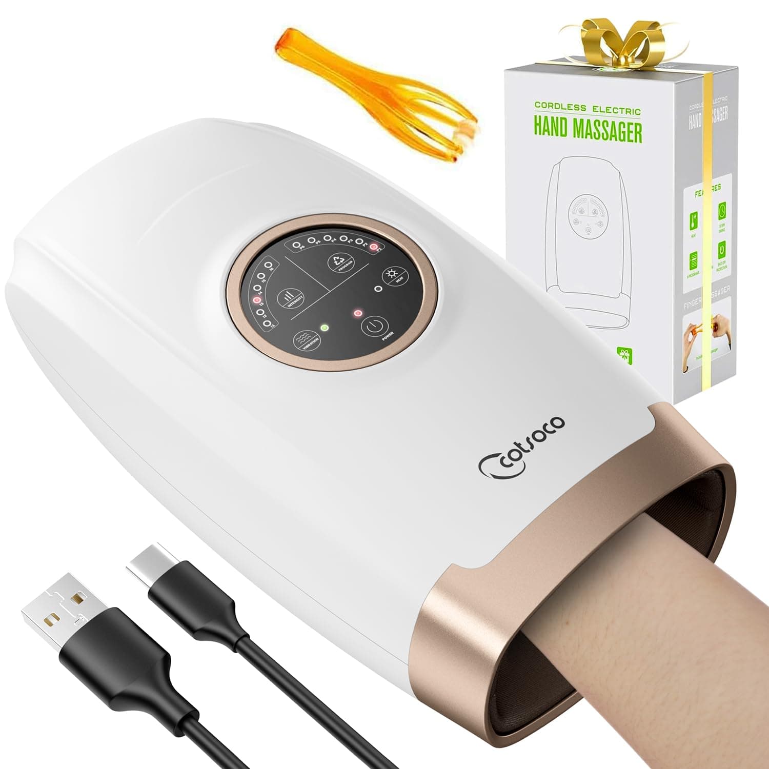 cotsoco Hand Massager with Heat and Compression, 3D Machine for Arthritis and Carpal Tunnel Syndrome Relief, 6 Levels Pressure Point Massage, Finger Wrist Massage for Pain Relief, Gifts for Women