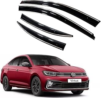 Premium Chromeline & Silverline Unbreakable Car Rear Window Wind Deflectors & Side Door Visor Rain Guard Compatible with (Volkswagen Virtus (2022 Onwards))