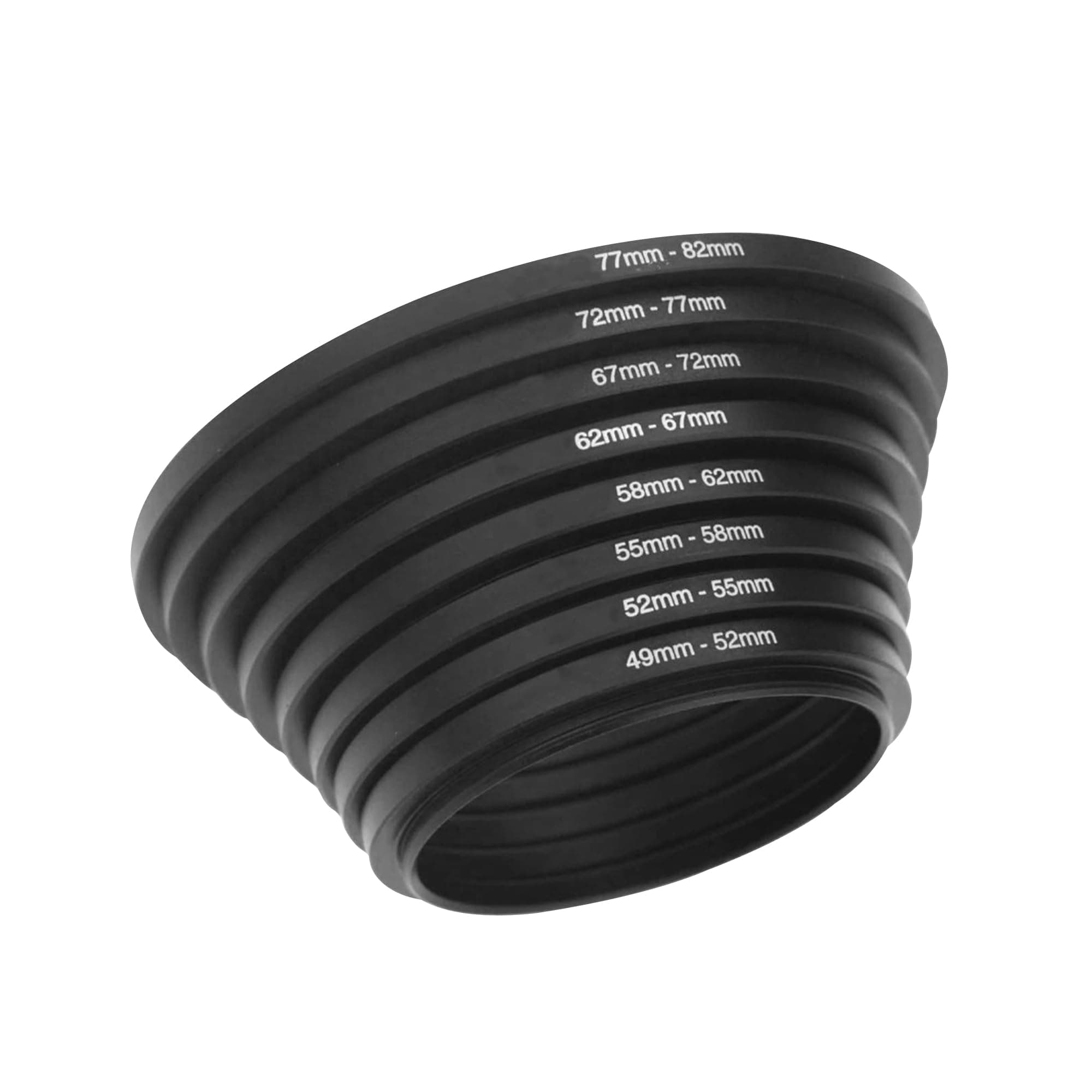 HIFFIN Camera Lens Step Up Filter Adapter Rings, 49-52, 52-55, 55-58, 58-62, 62-67, 67-72, 72-77, 77-82mm Metal Step Up Rings Kit with Anodized Aluminum Threaded Black Frame