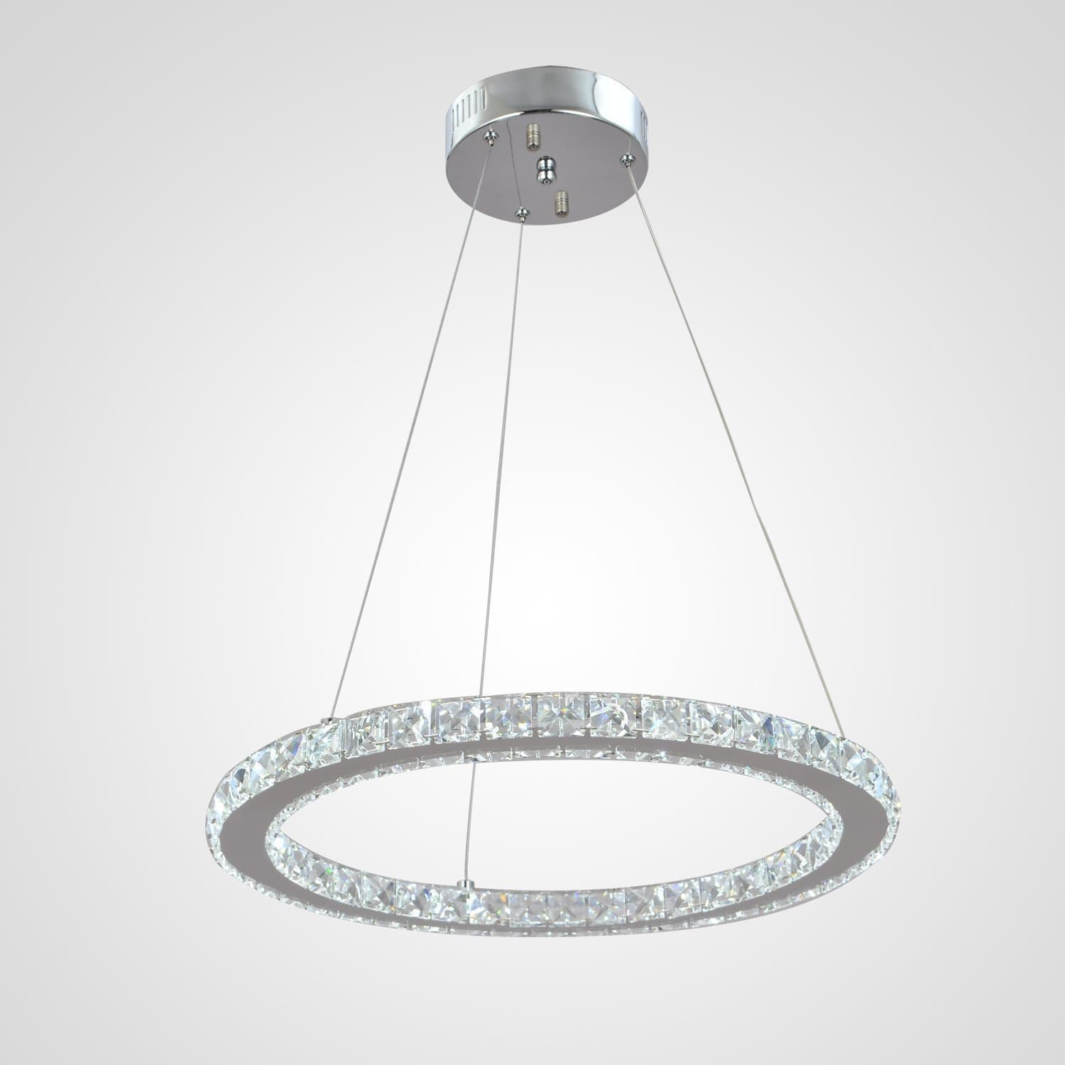 New Legend Lighting Modern Crystal LED Pendant Light With 1 Unique Rings, Chrome Finish