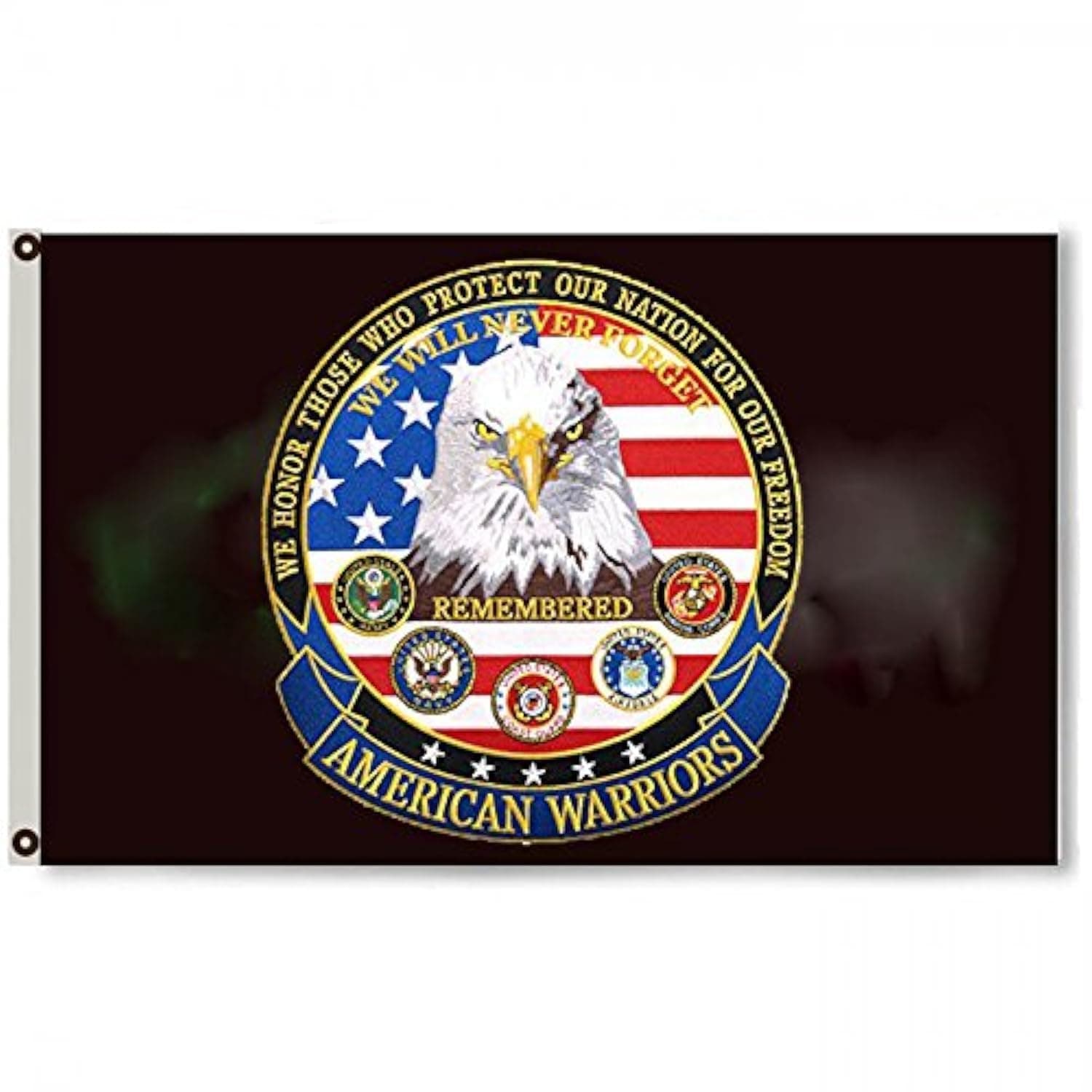 American Warriors We Support Our Troops Branches Black Flag Banner 3x5 Feet