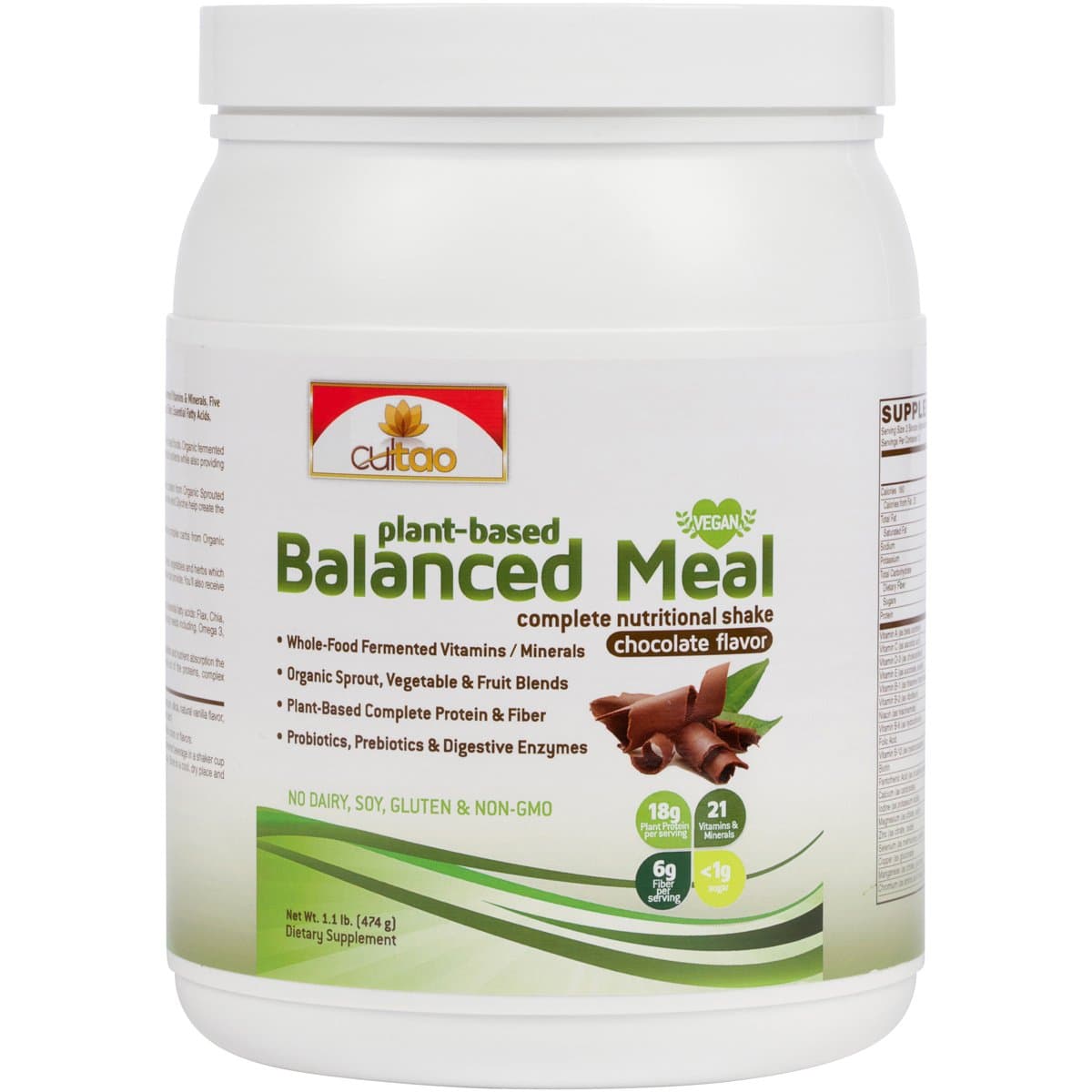 Premium Plant-Based Protein Balanced Meal Replacement Shakes - Fermented Whole-Food, Organic Vegetables, Herbs, Super Fruits, Fiber, Omegas, Probiotics & Enzyme, Vegan-Friendly (Chocolate, 1.1lbs)