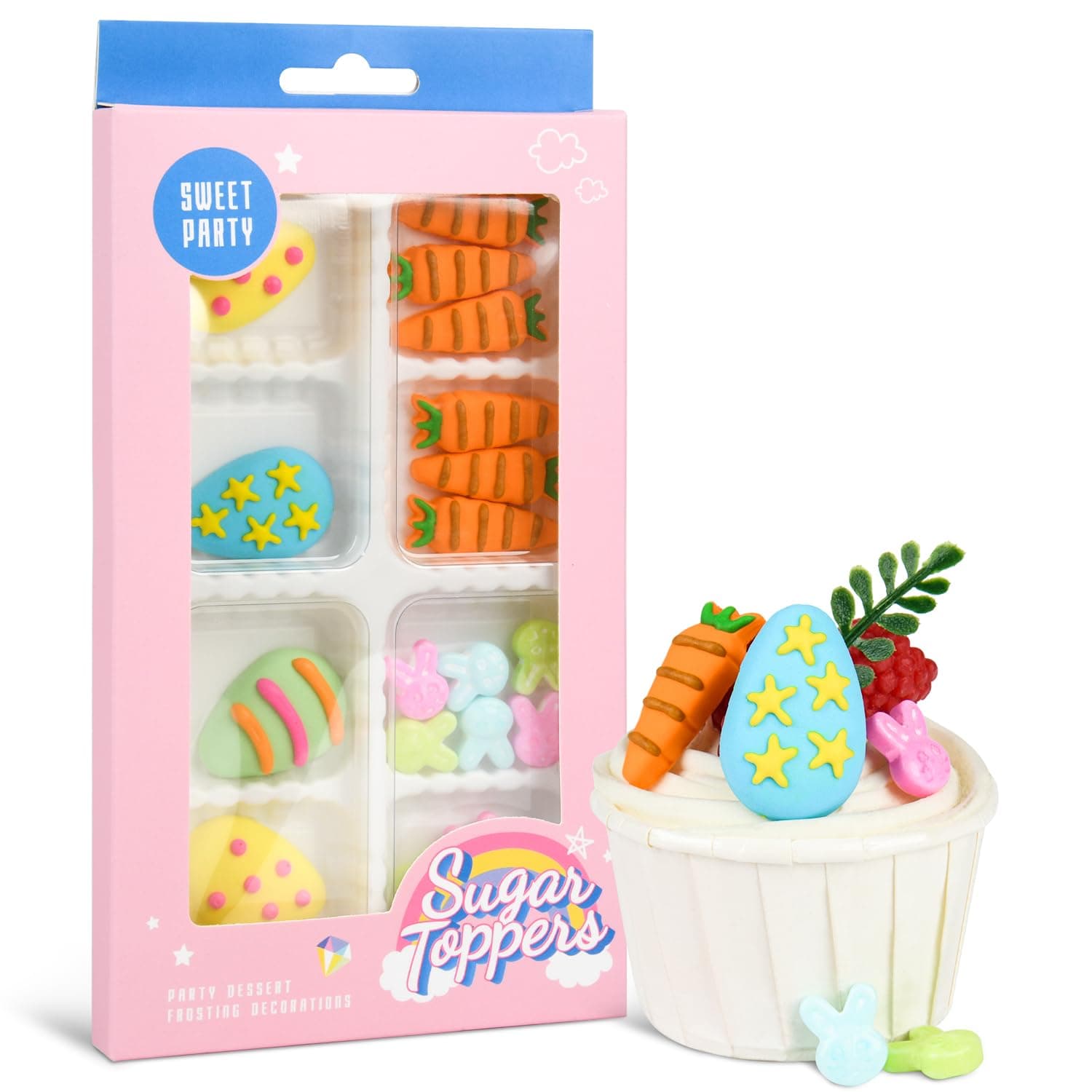 Easter Icing Decoration Edible Rabbit Eggs Carrot Icing Decoration Royal Icing Sugar Sprinkles for Cupcake Topper Cake Ice Cream Cookies Chocolate 22 Counts