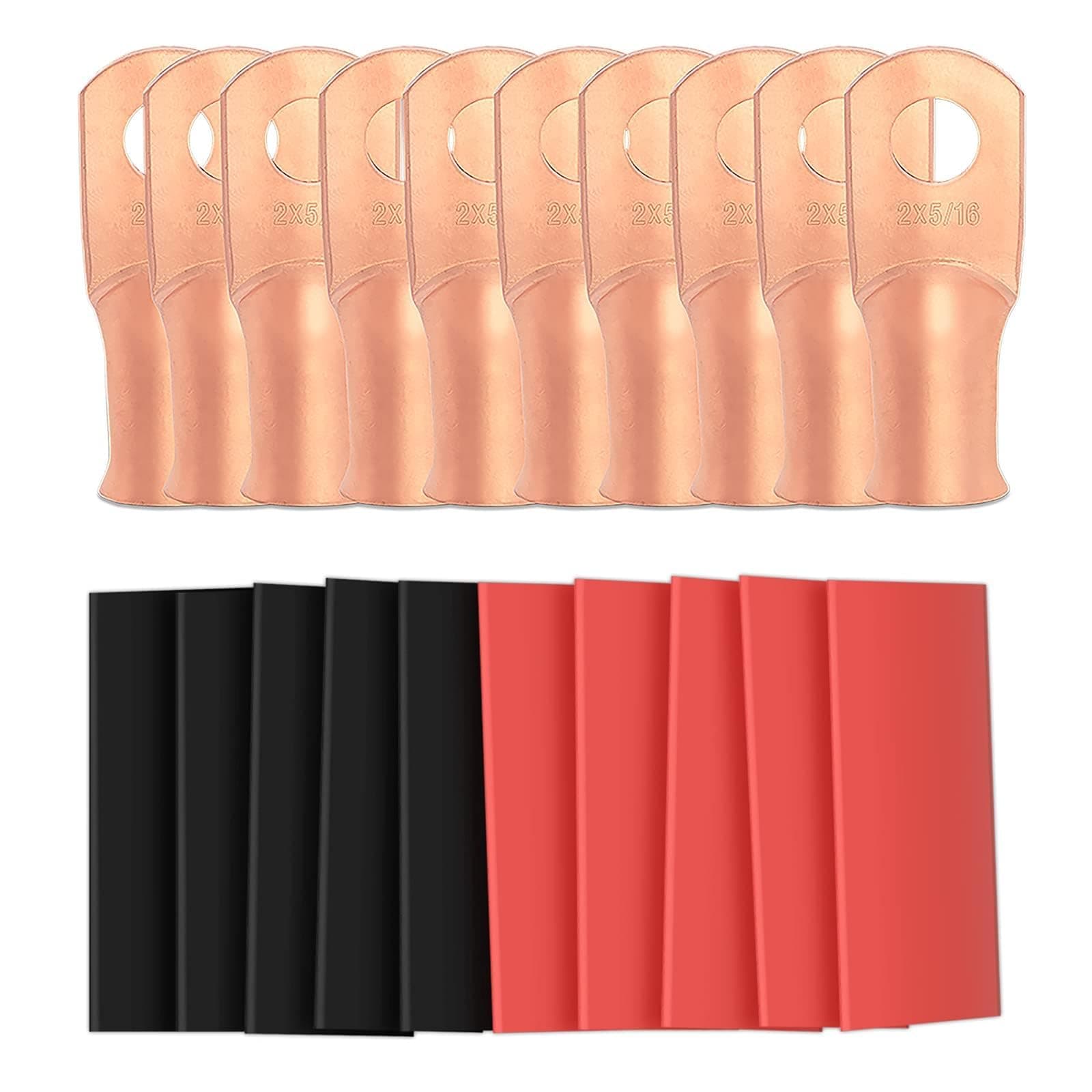 Sanuke Battery Terminal Connectors Copper Wire Cable Ends with 3:1 Heat Shrink Tubing 2AWG - 5/16" (M8)