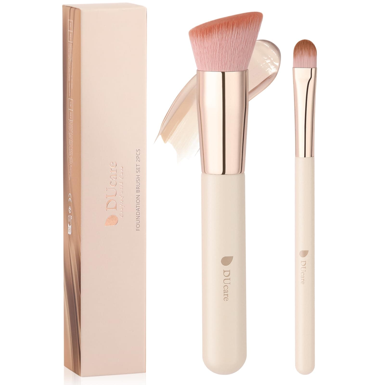 Foundation Brush Set - 2PCS Makeup Brushes, Angled Foundation Brush & Concealer Brush, Soft Bristles for Liquid Foundation, BB Cream, Concealer