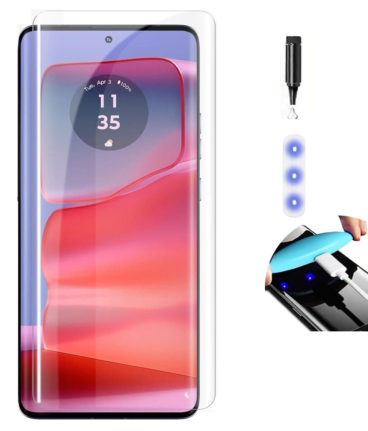 NISHTECH Advanced Hd+ Curved Uv Tempered Glass Screen Protector Designed For Moto Edge 50 Pro 5G Cellphone || Full Screen Coverage With Easy Installation Kit (Anti-Scratch)