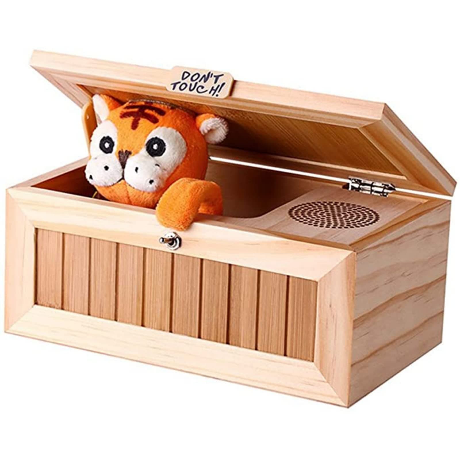 UANAGA Don't Touch Useless Box,Don't Wake Me Box,Leave Me Alone Box Machine Box with Real Wood Don't Touch Tiger Toy for Home & Office Desk Gift(Yellow, One Size)