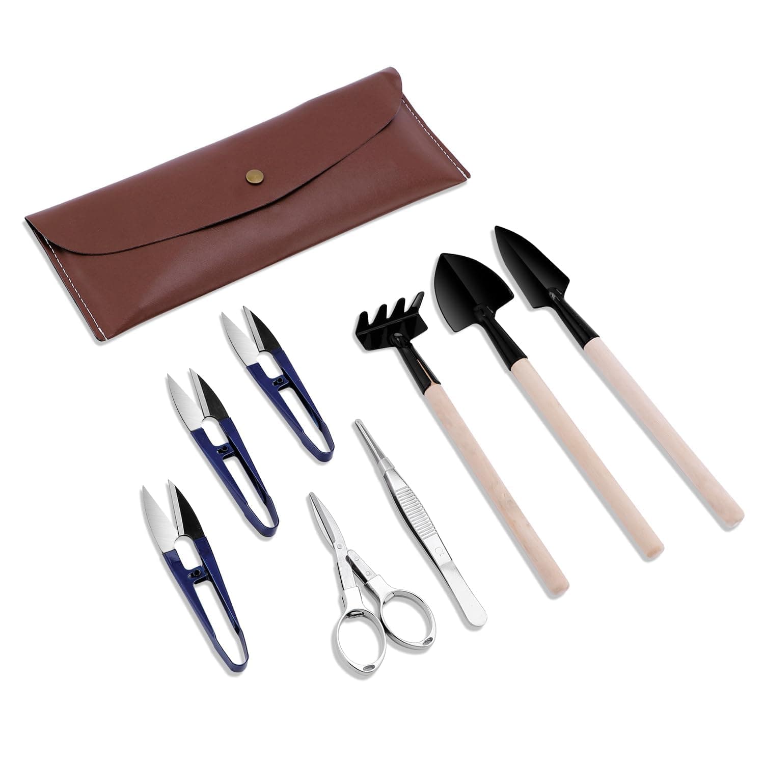 ZELAR MADE Bonsai Set 8 Pcs - Include Pruner,Fold Scissors,Mini Rake,Bud & Leaf Trimmer Set by
