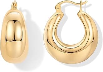 PAVOI 14K Gold Plated Sterling Silver Post Chunky Hoops Earrings | Thick Lightweight Chunky Hoop Earrings for Women