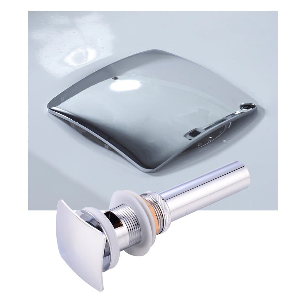 Bathroom Sink pop up Drain with Overflow Chrome for Vanity Vessel,Square,Push Button popup drains Stopper,Match rectanglar Faucet