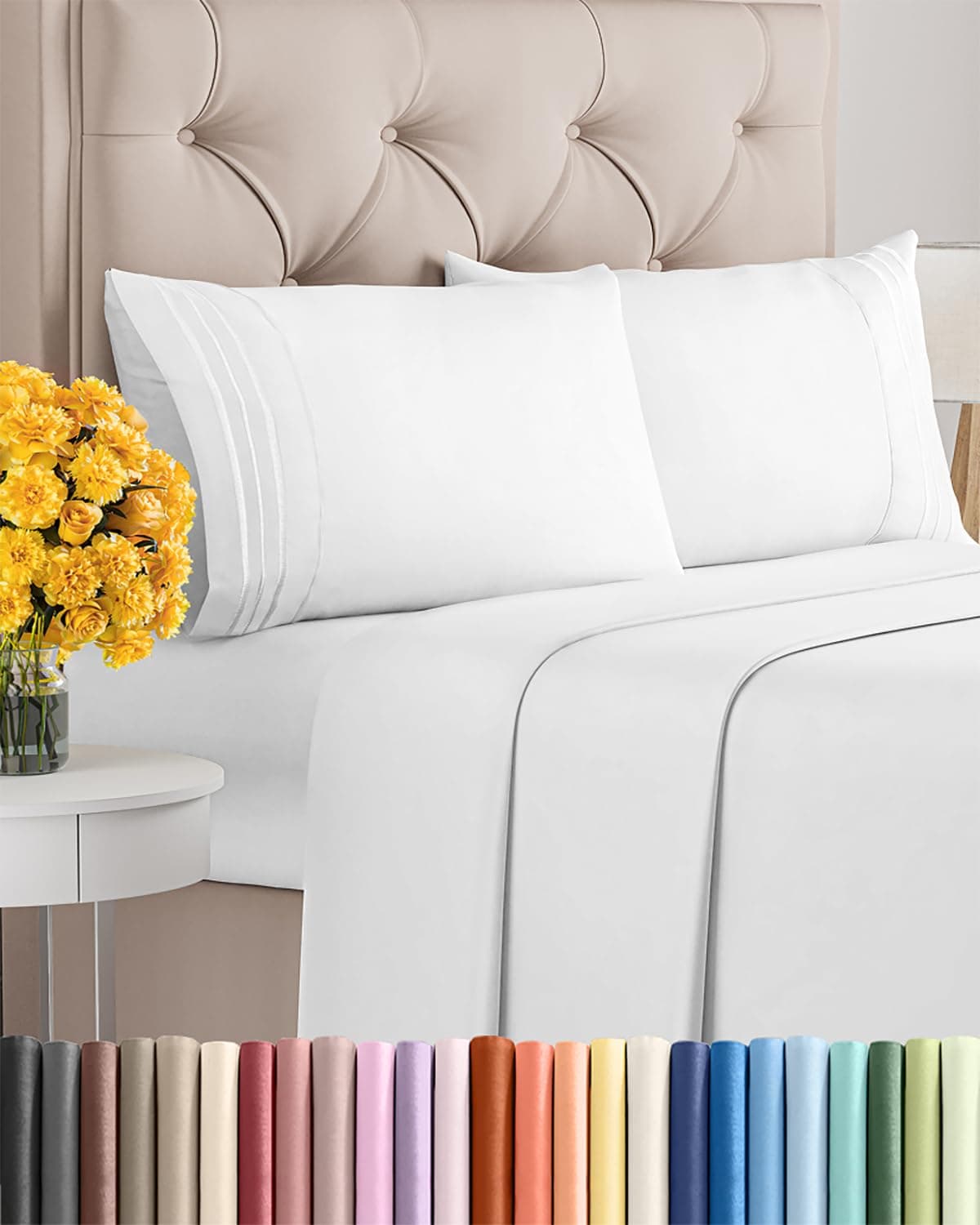 King Size 4 Piece Sheet Set - Extra Soft, Breathable & Cooling Sheets - Hotel Luxury Durable Bed Sheets for Women & Men - Deep Pockets, Easy-Fit & Wrinkle-Free Sheets - Bright White Oeko-Tex Sheets