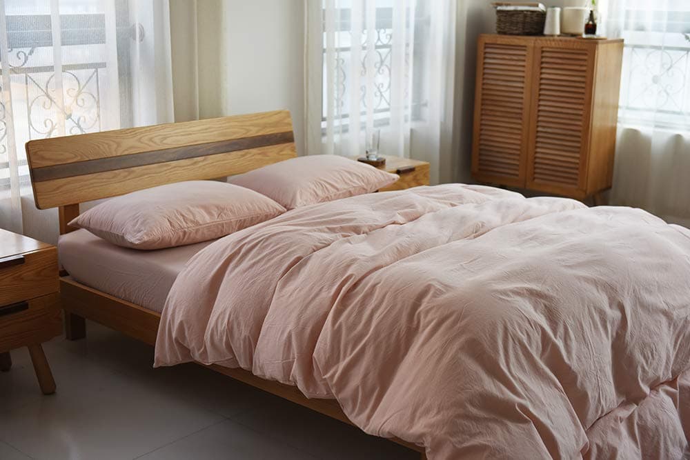 Deep Sleep Home 100% Washed Cotton, Solid Color 3pc Duvet Cover Set, Zipper Close,Machine Washable, Inside Corner Ties (Queen, Light Pink)