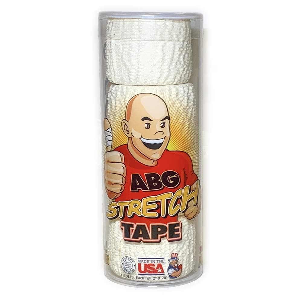 Average Broz 2" White Magic Premium Adhesive Flex Stretch Lifitng Tape, 4-Roll Tube, ABG Tape for Weightlifting, Broz Thumb Tape (Natural)