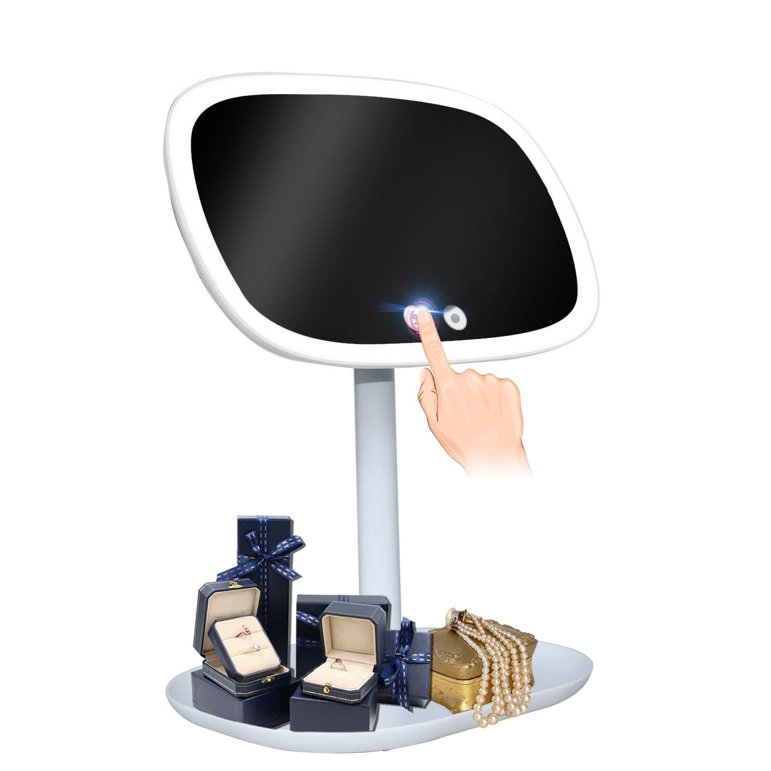 LED Lighted Vanity Makeup Mirror and Table Lamp, SHUKUNA Touch Control Illuminate Design, 360 Degree Free Rotation Table Countertop Cosmetic Bathroom Mirror, Dual power Supply Mode