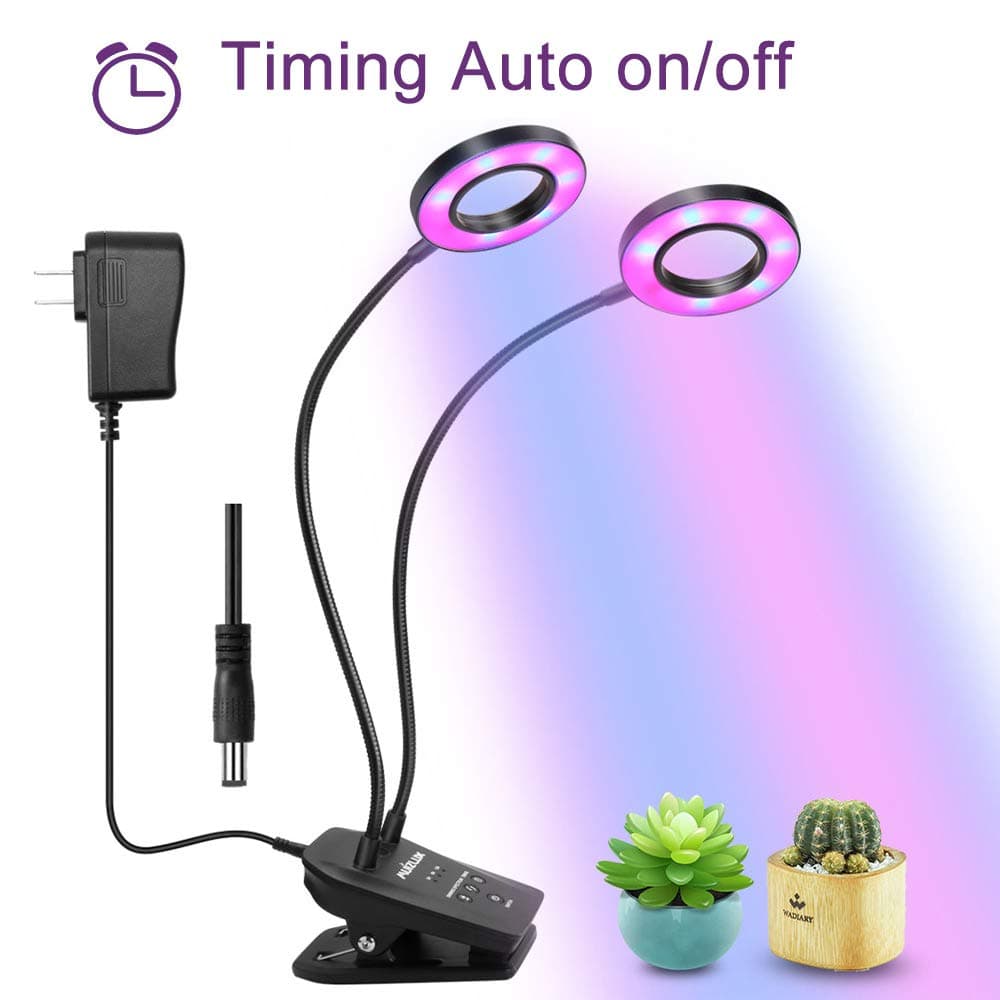Grow Light Lamp with Timing Auto Work and Dimming Function,Muizlux Dual Head 40LED Grow Lamp Bulbs Adjustable Gooseneck for Indoor Plants Hydroponics Greenhouse Gardening [2018 Upgraded]