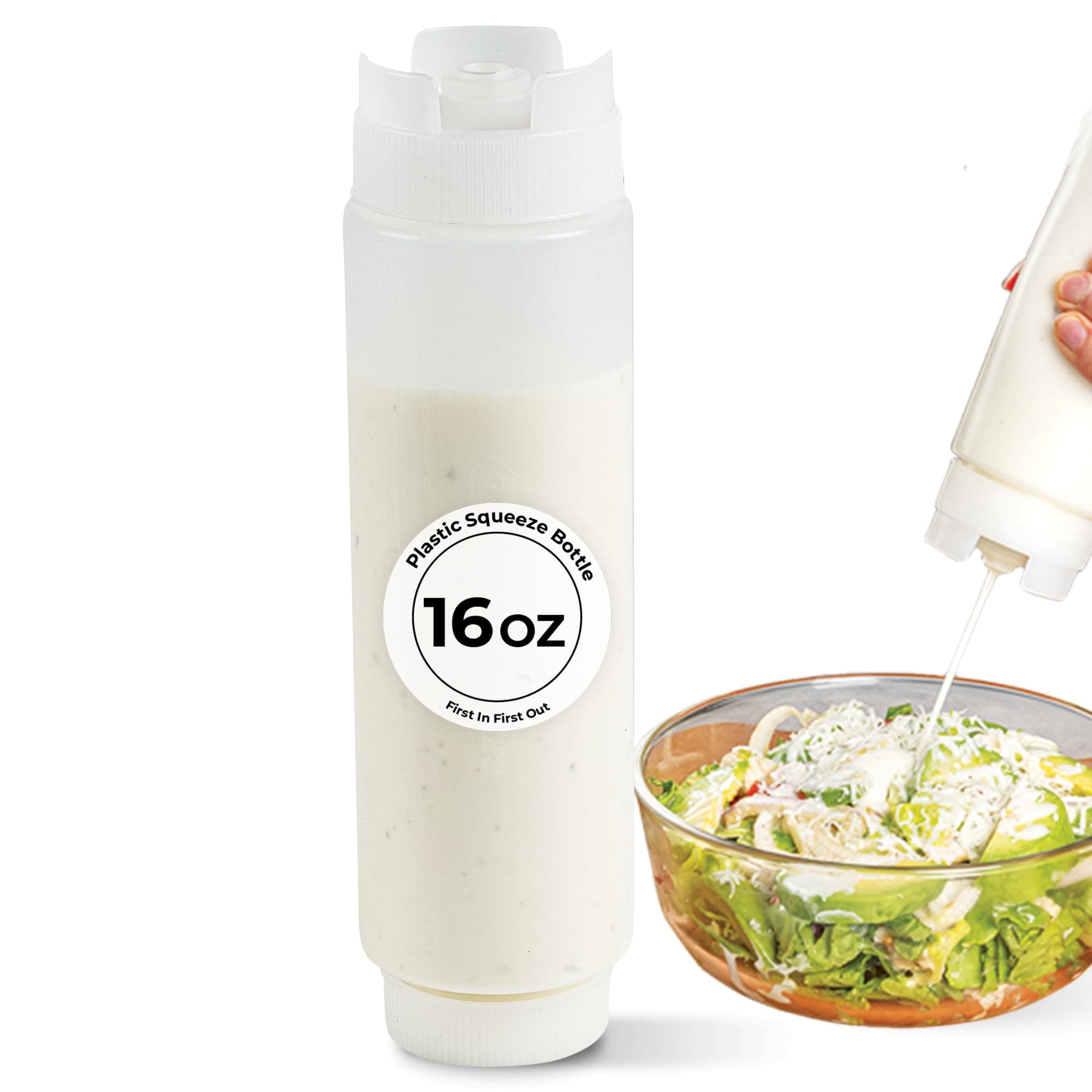 16oz. FIFO Inverted Plastic Squeeze Bottle with Refill and Dispensing Lids - First In First Out - Perfect for Restaurants, Catering, and Food Trucks - 1 count box - Restaurantware