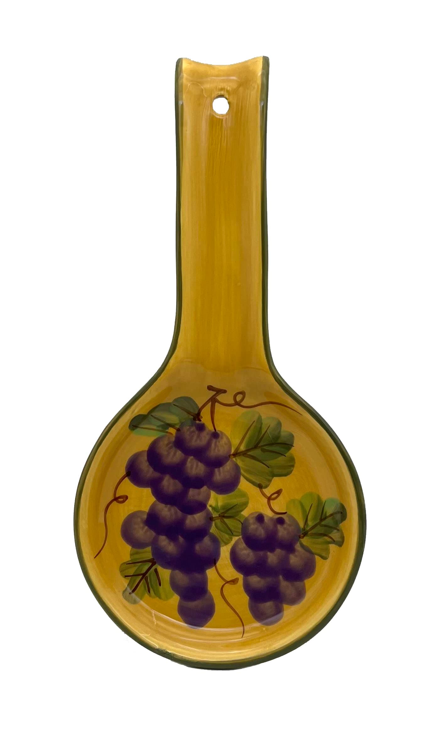 ACK Ceramic Spoon Rest (Grape Wine Décor), Cooking Spoon Holder for Kitchen Counter, Utensil Rest for Spoon, Ladle, Spatula, Kitchen Décor