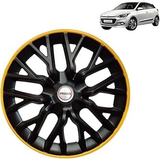 Prigan Wheel Cover for Hyundai Elite I20 Old 14 Inch Black Yellow Wheel Cap (Available in 12,13,14 Inch) (Set of 4 Pcs) (Press Fitting) Model- Power GT Yellow-14