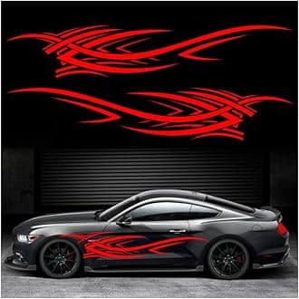 2Pcs 94.4'' Universal Flame Graphics Car Auto Body Side Sticker Racing Sports Self-Adhesive Side Strip Decal Decoration Accessories for Truck SUV Off-Road Vehicles (Style2 Red)