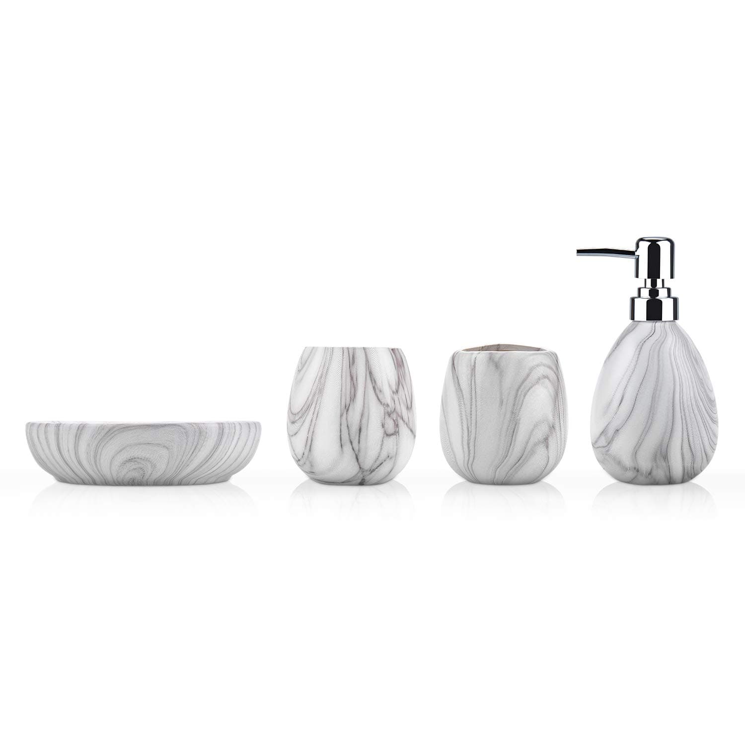 Ceramic Marble Bathroom Accessories Set - Oval Elegant Unique Texture Bathroom Accessory Sets Including Soap Dish Toothbrush Holder Tumbler Lotion Dispenser, The Beautiful Gift for Girl Friends