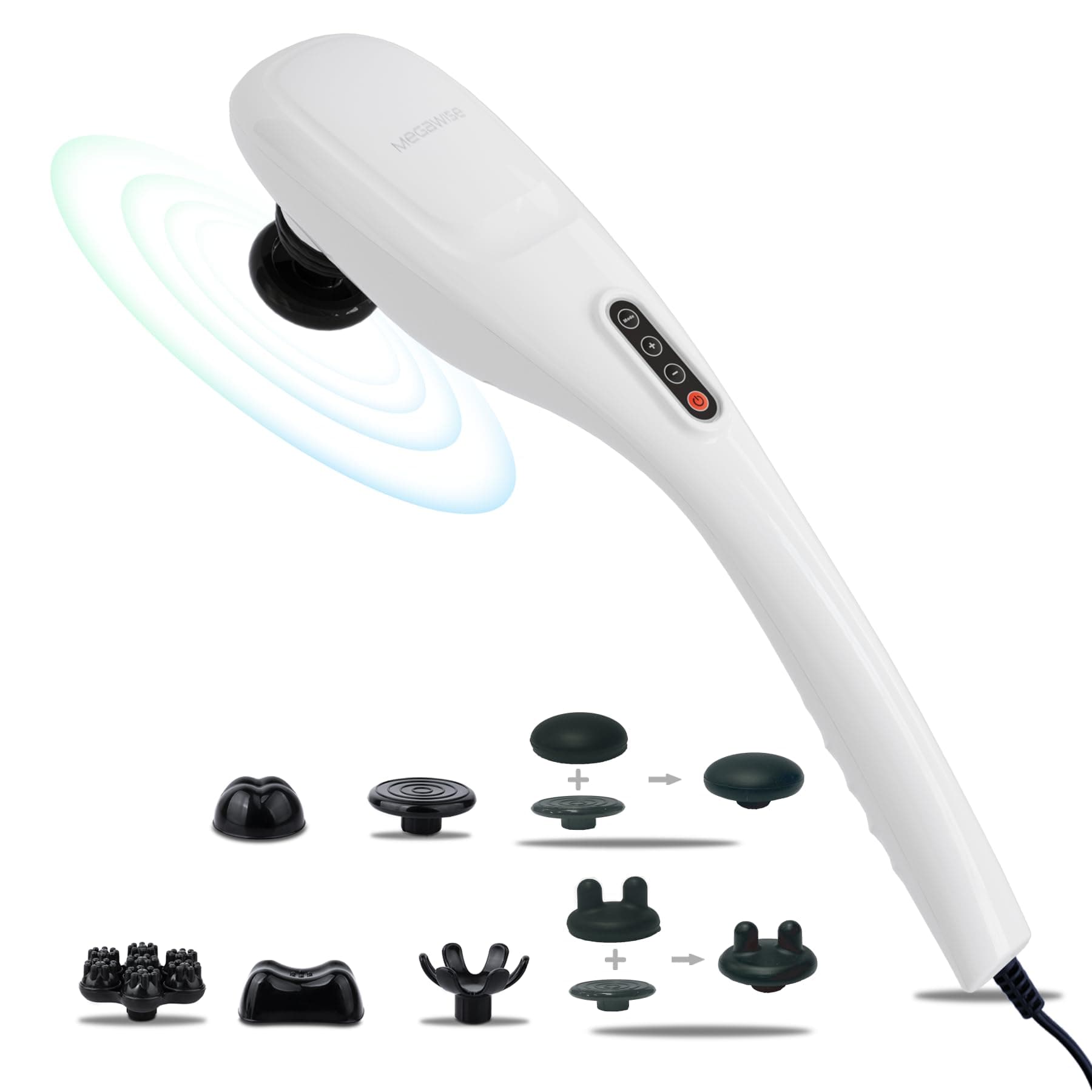 Handheld Back Massager | Deep Tissue Percussion Relief for Back, Neck, Shoulders, Waist Legs, Full Body for Improved Blood Circulation and Fatigue Relief (Pearl White 6Ft Corded)