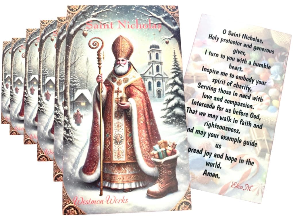Westmon WorksSt Nicholas Holy Card Bulk Prayer Pack Bundle Christmas Stocking Stuffer Made in the USA, Set of 10