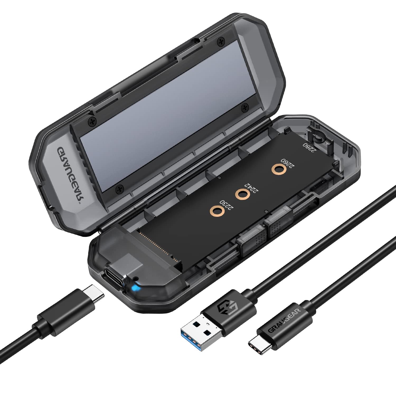 GRAUGEAR M.2 NVMe SATA SSD Enclosure Adapter Tool-Free, USB C USB3.2 Gen2 10Gbps M2 SSD Enclsoure External Case Support UASP Trim, RTL9210B for PCIe NVMe SATA M-Key B+M Key [G-M202-AC-10G]