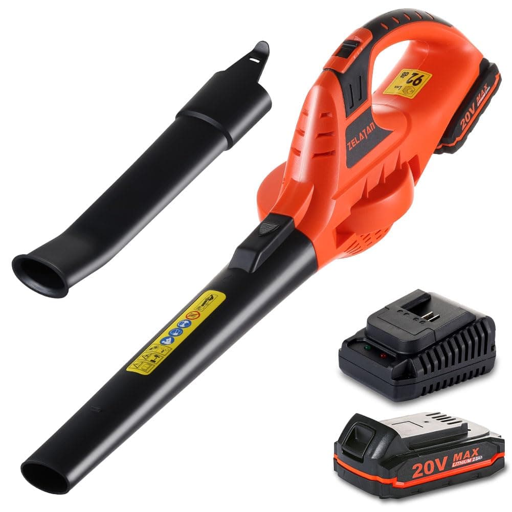ZELATANCordless Leaf Blower, 130 MPH Battery Powered Leaf Blower, 2 Speed Mode Handheld Leaf Blower for Patio Cleaning, Lawn Care, Blowing Leaves & Dust