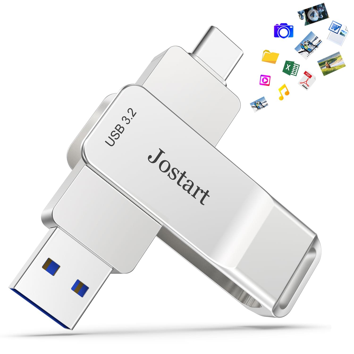 - USB C Flash Drive 1 TB, 500MB/s High Speed Thumb Drive, USB 3.2 + Type C Dual Drive, Portable Memory Stick for iPhone15/16/PS4/Tablet/Laptop/PC Data Backup, Sliver