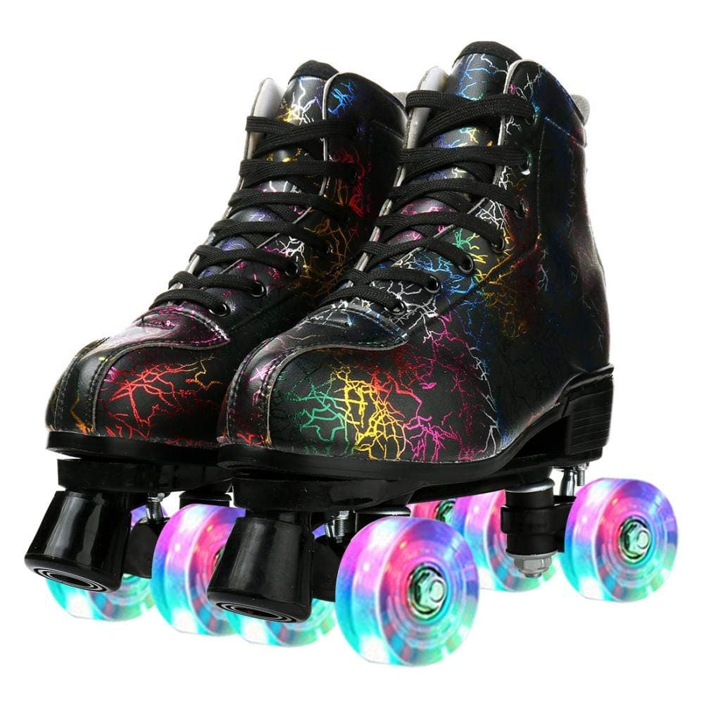 Women's Roller Skates Light Up Wheels, Adjustable Double Row Roller Skates Outdoor Shiny Derby Skates Illuminating for Teens and Youth