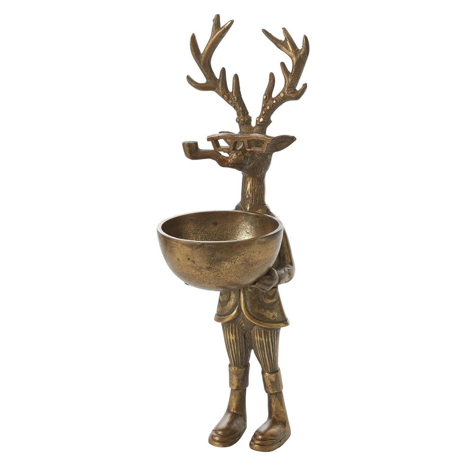 Accent Decor E+E Collection Frankie 16" Standing Deer Figurine with Bowl, Antique Gold Finish