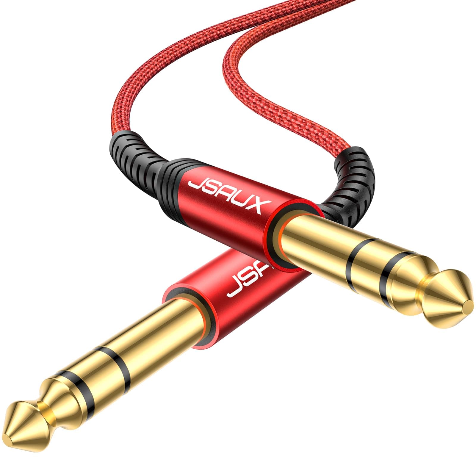 JSAUX 1/4 Inch Cable Guitar Cable 10FT, Instrument Cable 6.35mm (1/4) TRS to 6.35mm (1/4) TRS Stereo Audio Cable Male to Male Straight-to-Straight for Electric Guitar, Bass, Mandolin - Red 3M