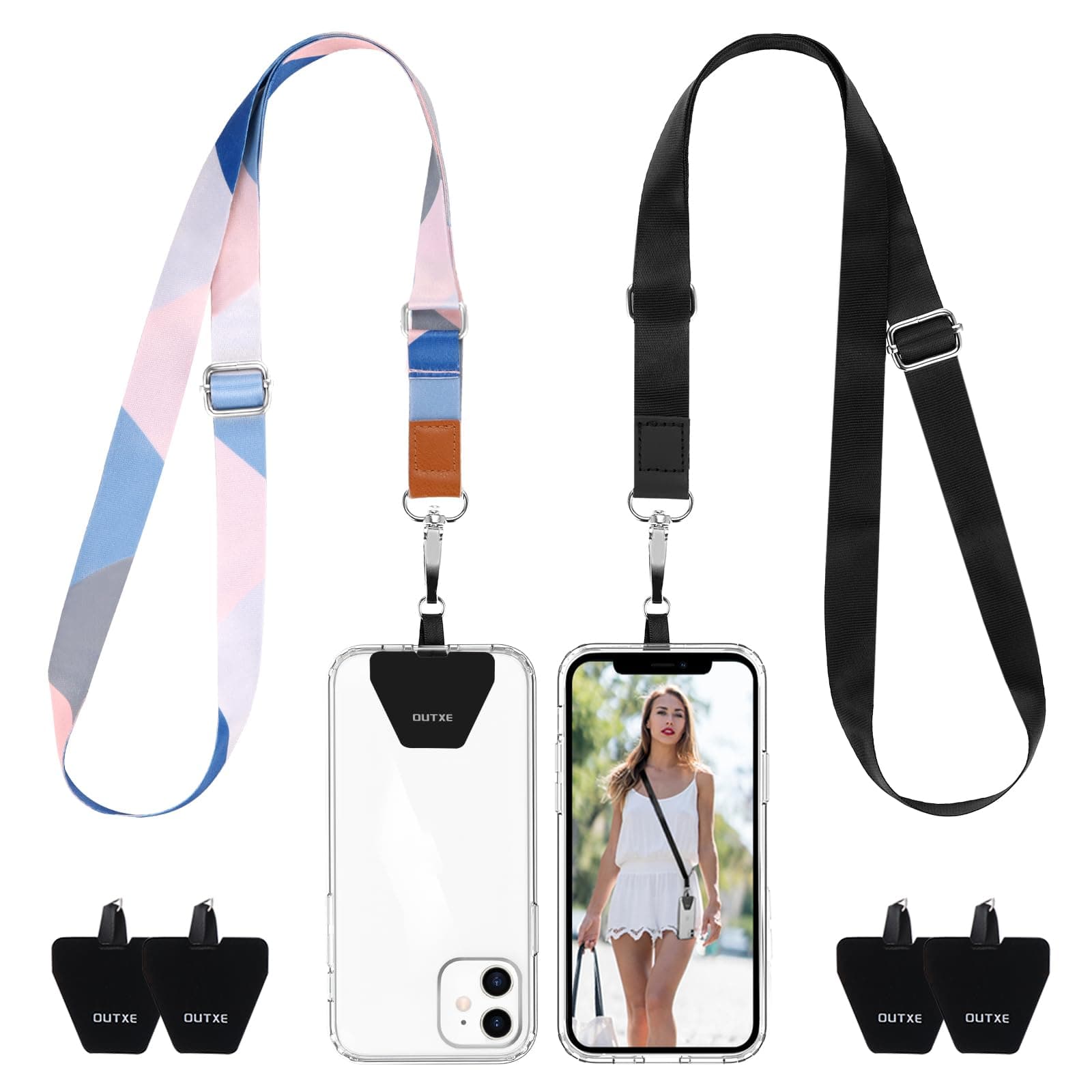 OUTXE Phone Lanyard- 2-Pack Adjustable Neck Strap, 4× Pad, Nylon Cell Phone Lanyard Compatible with All Smartphone