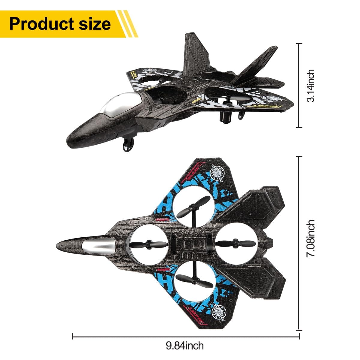 RC Plane Drone Helicopter Quadcopter, RTF 2.4GHz 6-axis Gyro Remote Control Airplane RC Jet Fighter with 3D Flip, Gravity Sensing, Spray Stunts Easy to Fly RC Glider Toys for Adult Kids (Grey)