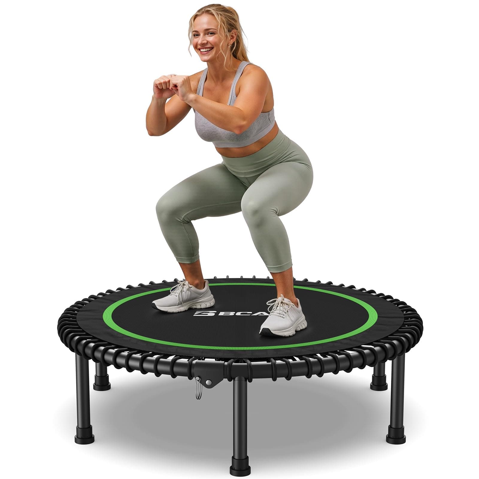 BCAN 450/550 LBS Foldable Mini Trampoline, 40"/48"/50" Fitness Trampoline with Bungees, Adjustable Foam Handle, Stable & Quiet Exercise Rebounder for Kids Adults Indoor/Garden Workout