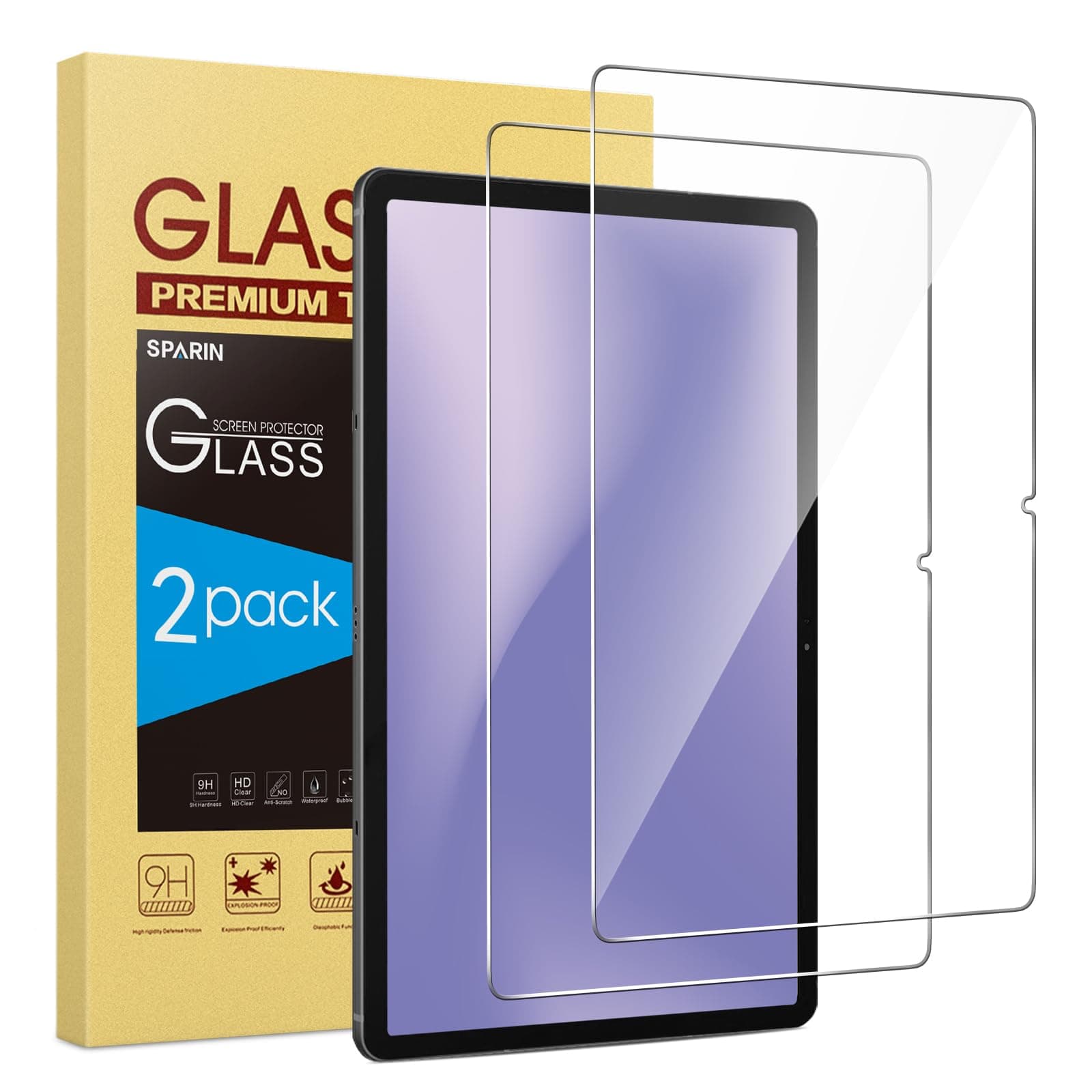 SPARIN Screen Protector for Samsung Galaxy Tab S10 Plus/Tab S9 Plus 2023 / S8 Plus 2022 / S7 FE 2021 / S7 Plus 12.4 inch, 2 Pack Tempered Glass, S Pen Compatible