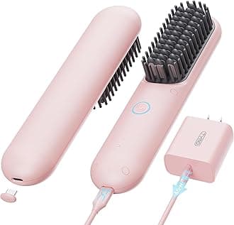 TYMO Cordless Hair Straightener Brush - Porta PRO Portable Straightening Brush for Travel, Mini Ionic Hot Comb Straightener for Women, Lightweight on-The-go, Cordless and Fast Charger Dual Power