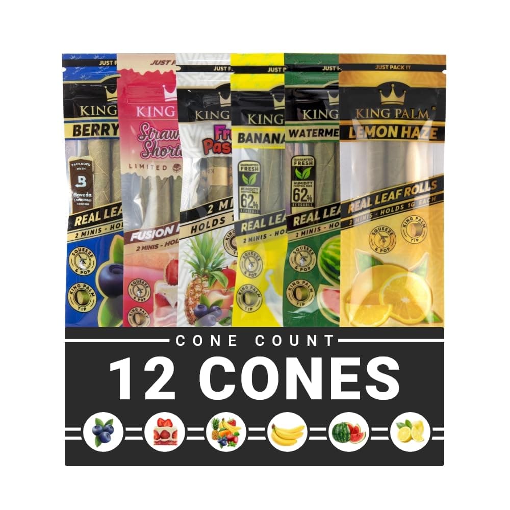 Mini Size Cones - 1 Pack, 2 Rolls - Organic Pre Rolled Cones - King Palm Cones (Mixed Bundle, 6 Packs, 12 Cones)