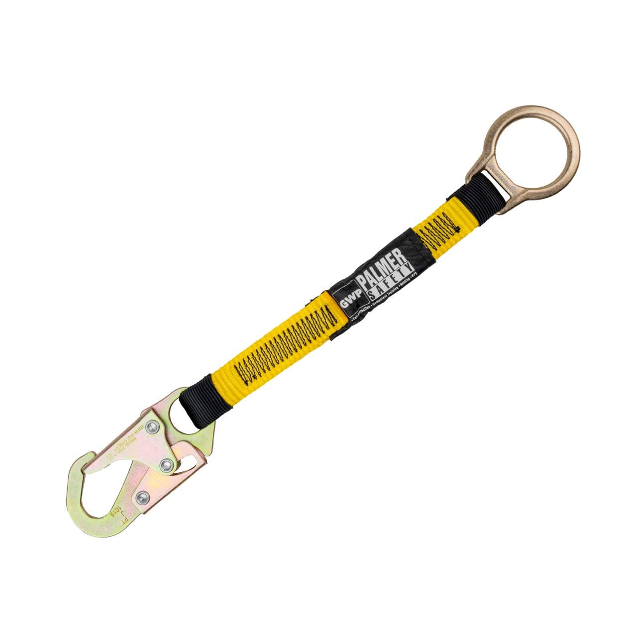 Palmer Safety 18" D-Ring Extender with 3/4” Snap Hook on One End and Large D-Ring on Opposite End, Yellow Webbing - Meets or exceeds ANSI Z359.1-2007